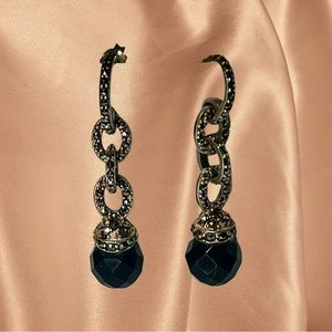 Sterling Silver Smoky Quartz Dangles w/ Marcasite Accents 1 5/8”.